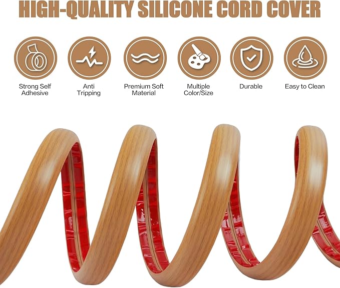 Floor Cord Cover Self Adhesive Cord Hider,3.3FT Cable Management, Extension Strip Protector for Wires, Prevent Cable Trips for Offices, Gyms, Exhibitions Cavity:0.47"(W) x 0.35"(H) Brown Wood