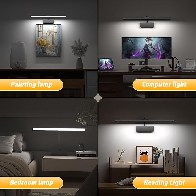 Lightbiz Picture Light, 20inch 6000mAh Rechargeable Picture Lights for Wall Battery Operated Wall Lights with Remote, 3 Colors Paintings Light Dimmable Art Light for Artwork, Gallery (Black)
