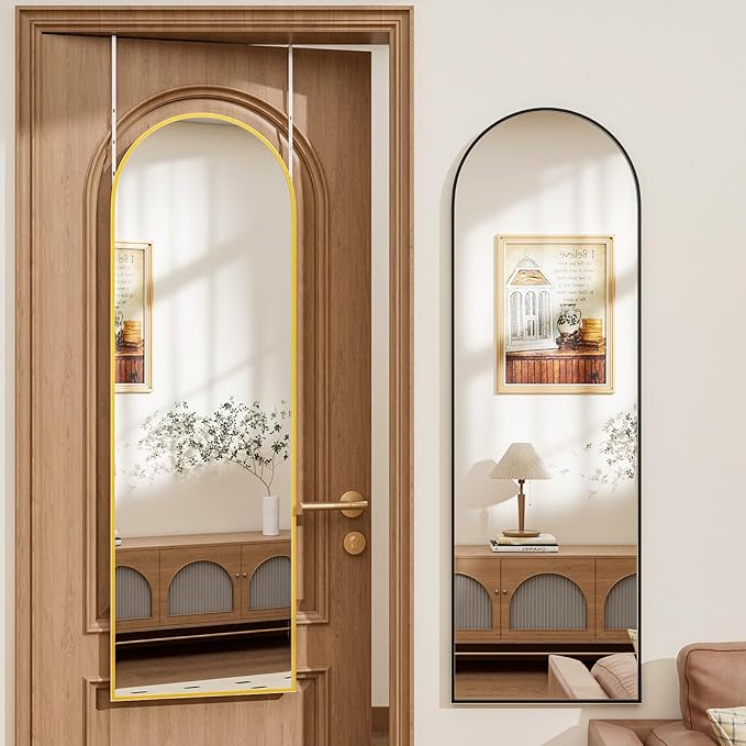 Full Length Door Mirror, Wall Mounted Wall Mirrors, 50"X16" Arched Behind Door/Full Length Mirror for Use in Living Rooms, Rooms, Bedrooms, Cloakrooms, etc. (Black)