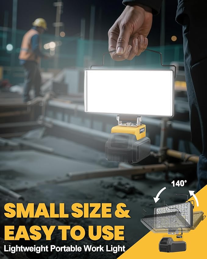 LIVOWALNY LED Work Light Compatible with Dewalt, 100W 10000LM 7" Flood Battery Light, Cordless LED Flashlights with USB & Type-C & Low Voltage Protection & 140° Pivoting Head for Emergency & Job Site