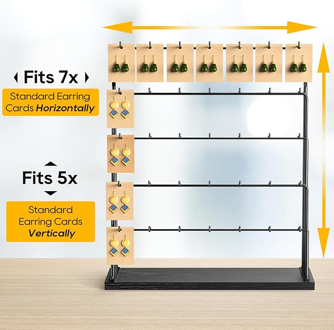 ORLESS Jewelry Display for Vendors, Earring Display Stand for Selling, Necklace Display Holder for Selling, Earring Cards Organizer for Bracelets, Rings, Jewelry Towers, Black (35 Hooks)