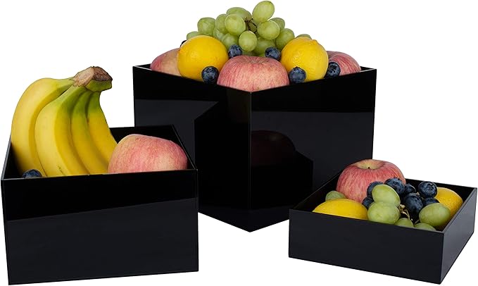 Red Co. Set of 3 Glossy Black Acrylic Cube Display Nesting Risers with Hollow Bottoms