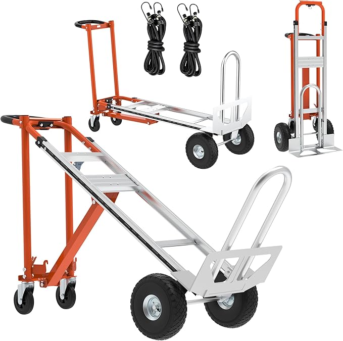 3-in-1 Folding Hand Truck, 800lbs Aluminum Convertible Hand Truck, Dolly for Moving,Heavy Duty Industrial Platform Cart Handtruck for Construction, Logistics, Shopping, Home, Office Moving (Orange)
