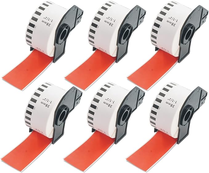 BETCKEY - Continuous Labels Replacement for Brother DK-2225 (1.4 in x 100 ft), Compatible with Brother QL Label Printers [6 Rolls/Continuous Labels, Red]