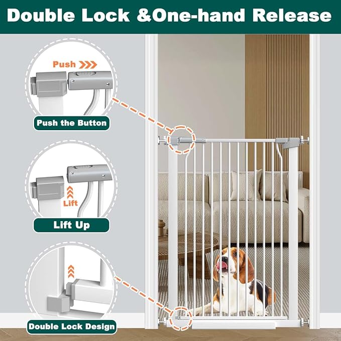 Fairy Baby 40.5" Extra Tall Baby Gate No Drill, 65.8"-72.2" Extra Wide Large Dog Gate, Pressure Mounted Walk Through Adjustable Tension Safety Gate, Auto Close Child Pet Gate for Stairs Doorway, White
