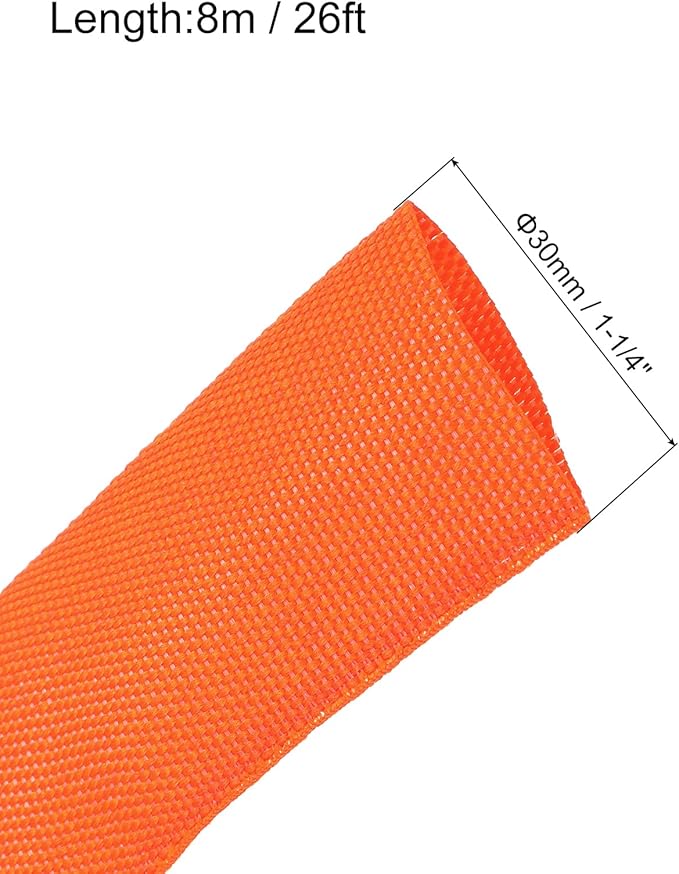MECCANIXITY Braided Cable Sleeves Heat Shrinkable Fabric Sleeving, 1 1/4" 26ft Orange 2:1 Ratio Heat Shrinkable Cord Protector for Harness Cable, Network Cable Protection, Cable Management