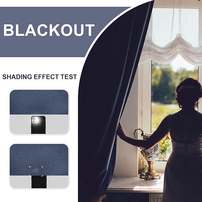 JIUZHEN Blackout Curtains for Bedroom - 70 x 63 Inch Extra Wide Privacy Assured Thermal Insulated Room Darkening Sliding Door Curtains for Living Room, Set of 2 Panels with Tiebacks, Dusty Blue