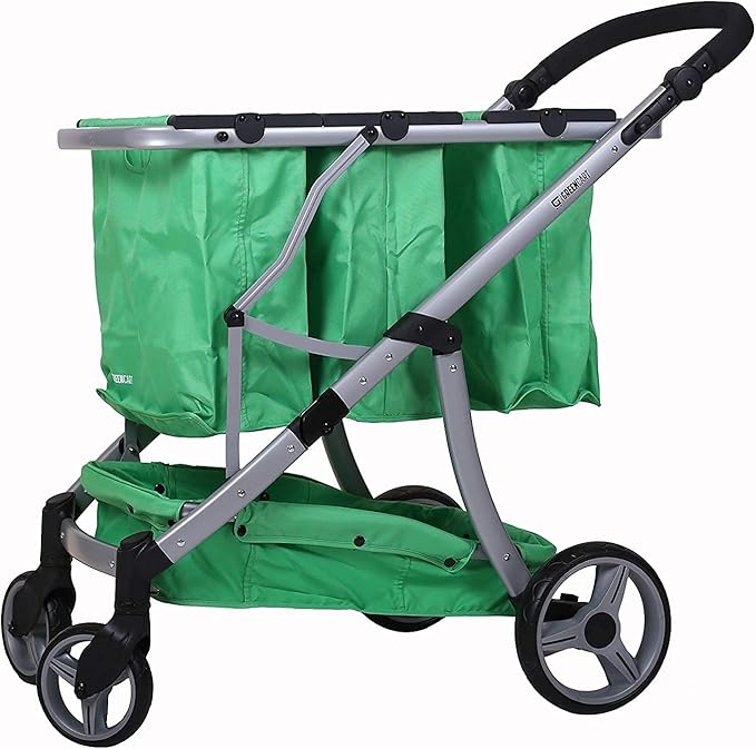 Reusable and Foldable 3 Shopping Bags Easy for Shopping and Carrying Groceries in Store (Silver Frame + 3 Green Baskets)
