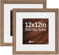 VCK 12x12 Picture Frame 2 Pack - Walnut, High-End Wood Poster Frames with Tempered Glass, Display 8x8 Photo with Mat or 12x12 without Mat, Art Gallery-Quality, Wall Hanging, Walnut