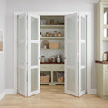 Bifold Doors for 72" x 80-3/4" Opening, 3-lite Tempered Frosted Glass Closet Folding Doors with Hardware kit Included, Easy Assembly, White