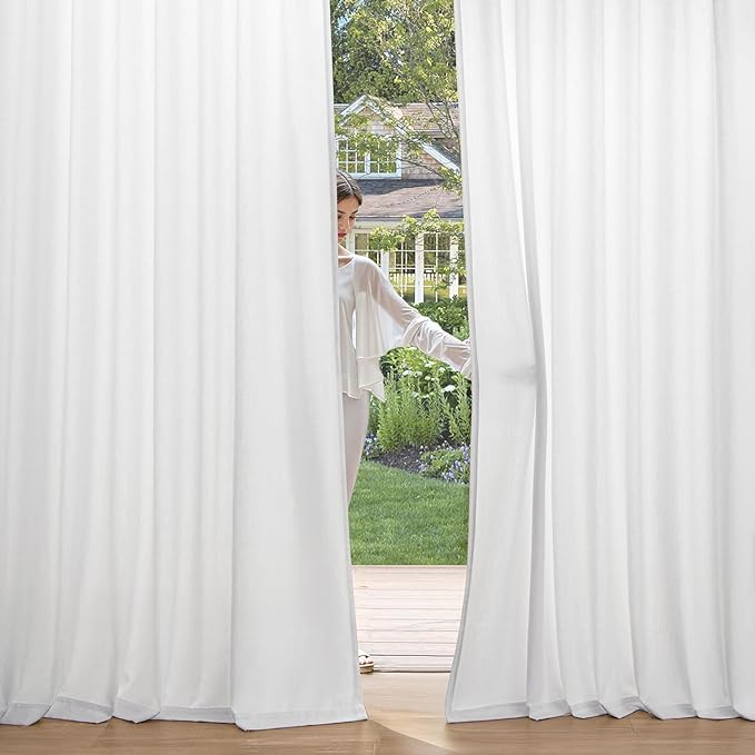MIULEE Non-See-Through Privacy Linen Curtains 2 Panels, Light Filtering Window Curtains Farnhouse Textured Back Tab Semi Sheer Drapes for Bedroom Living Room, 52 x 63 Inches Long, Pure White