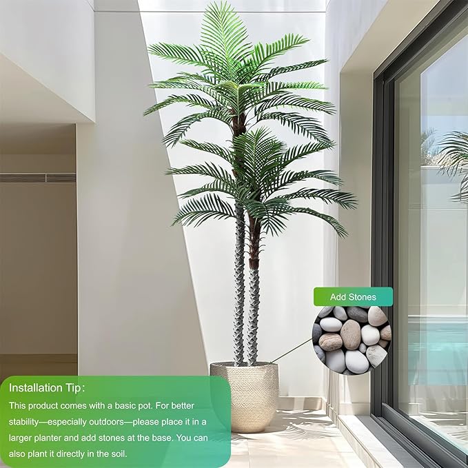 10ft Tall UV Resistant Faux Palm Tree, 120in Artificial Palm Tree Indoor Outdoor with Real Bark and Realistic Leaves and for Home House Office Living Room Yard Patio.