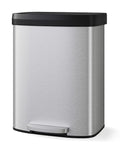 Garvee 16 gal / 60 L Stainless Steel Trash Can with Lid, Large Garbage Can for Kitchen, Rustproof Step-on Kitchen Metal Trash Bin with Liner Rim, Rear Handle, Soft Close Plastic Lid, Silver
