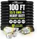 100ft Outdoor/Indoor Extension Cord 3-Outlet 12/3 Gauge Extra Heavy Duty ETL Listed, 3 Prong SJTW, Waterproof, Flexible Cold-Resistant Long Power Cord,15A 125V 1875W, Black by LifeSupplyUSA
