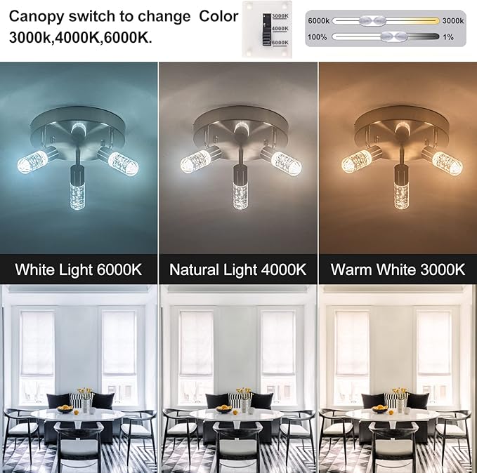 Directional Flush Mount Ceiling Spot Light Fixture,3D Generation Canopy Switch Dimmable 3000k 4000K 6000K Color Change Track Lighting Kit,Rotatale Ceiling Track Lighting Fixture for Dining Room…