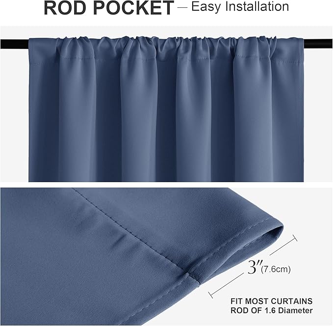 PONY DANCE Blue Curtains 72 inch - Light Blocking Curtain Panels Thermal Insulated Solid Rod Pocket Double Window Drapes for Living Room & Dining Room, W 34 in by L 72 in, Blue Mist, 2 Pieces