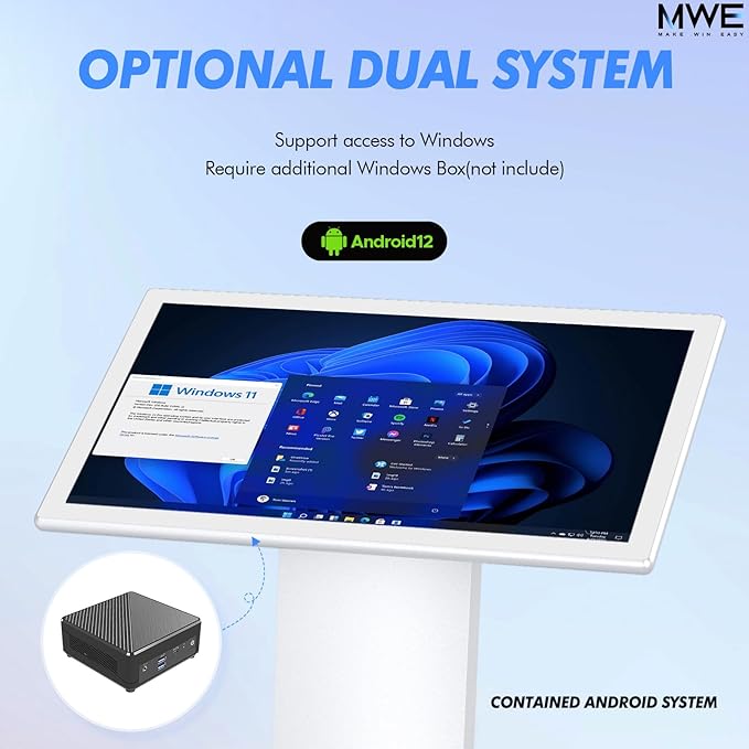 MWE 32 Inch Touch-screen Self Service Kiosk, Floor Standing Digital Signage Display, FHD Information Kiosk, 2 Speakers, Interactive Display for Mall Navigation/Self-Ordering/Advertising/Retail Store