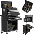 8-Drawers Large Tool Chest, 2-in-1 Detachable Garage Rolling Tool Box Metal Tool Storage Cabinet Removable Lockable Tool Cart with Wheels and Drawers
