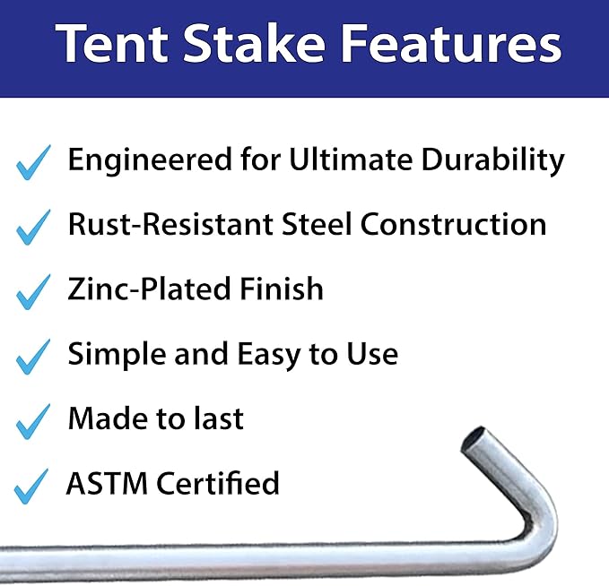 Steel Tent Stakes Heavy Duty Ground Stake, Metal Stakes to Anchor Commercial Inflatables, Outdoor Camping Canopy, Fence, Garden Tent Accessories, 1" Diameter x 18" Length, 25 Pack