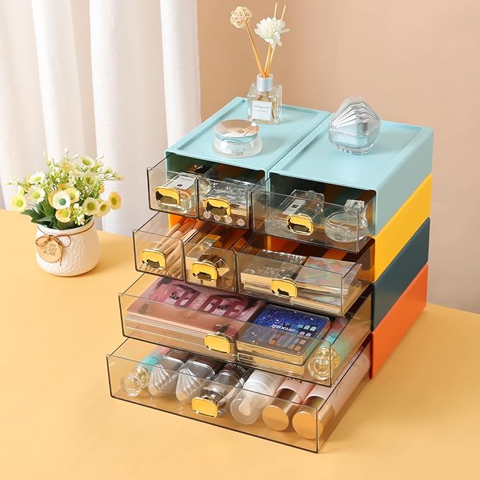 Spacious Desktop Storage Box, 1 Large Storage Drawer, Stackable Office Desk Drawer Organizer and Accessories, Printer Paper Organizer, Yellow Plastic Drawers for Workspace & Home