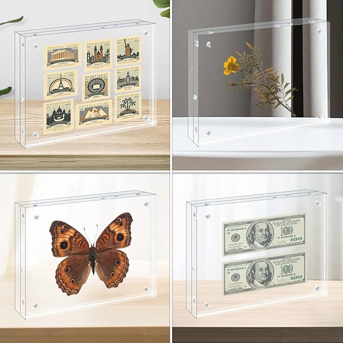 Egofine 4x6 Acrylic Frame, 20mm Thicker Frameless Clear Picture Frame, Double Sided Magnetic Picture Frame, Free Standing Desktop Display