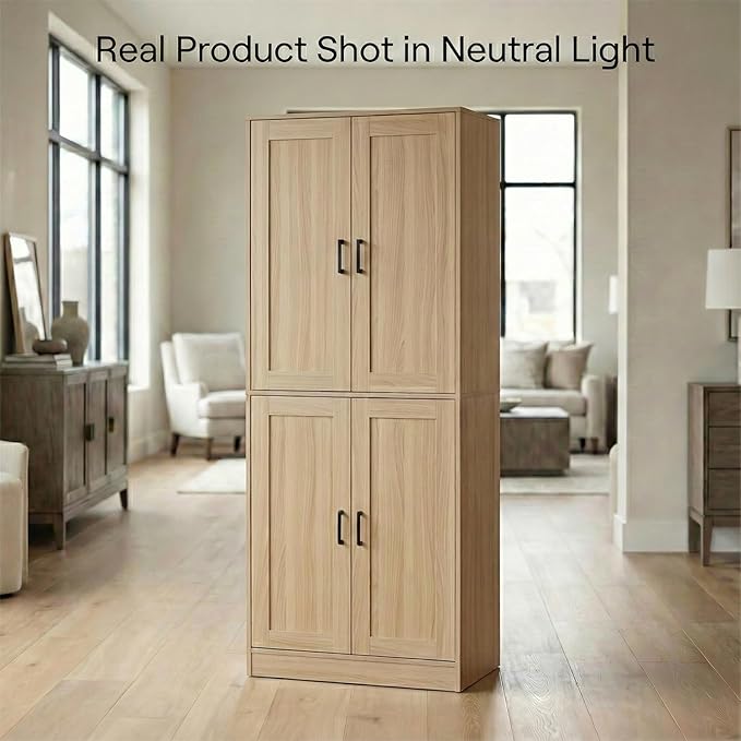 71" Tall Kitchen Pantry Cabinet, Freestanding Food Storage Organizer with Doors & Adjustable Shelves, Large Utility Hutch Cupboard for Dining Room, Living Room, Bathroom & Home Office, Oak