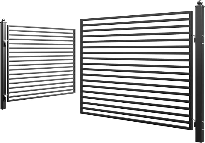 ZUMI Dual Swing Driveway Gate, 16x6 ft. Outdoor Steel Fence for Home Security, Heavy-Duty Weatherproof Iron Kit, Brooklyn Style
