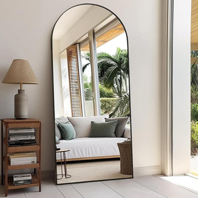 Floor Full Length Mirror, Arched Mirrors Full Length 71"x30" Freestanding Large & with Aluminum Frame & Wall Mounted & Hanging or Leaning/Full Body Mirror for Bedroom, Black