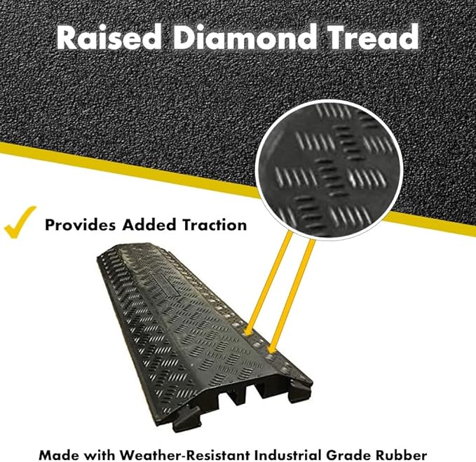 Kable Kontrol Drop Over Floor Cord Cover – 40” Inch Long 3 Channel Cable or Wire Protector – Rubber Ramp for Indoor and Outdoor Use – Black