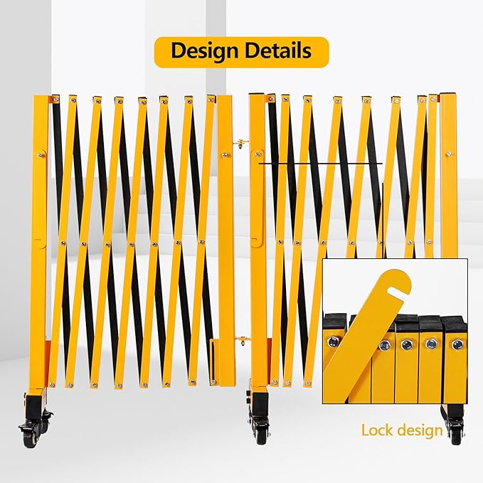 23FT Industrial Expandable Barricade Folding Security Gate with Wheels,Retractable Driveway Gate with Aluminum Fence