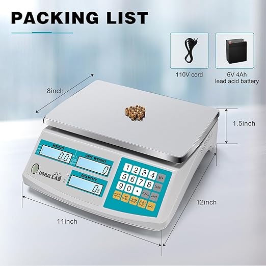 Industrial Counting Scale 15kg/33lb x 0.1g Digital Inventory Counting Scale High Precision Electronic Gram Scale with Battery DC/AC Power for Parts Jewelry Coins (g/kg/lb/oz)
