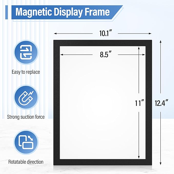 Magnetic Sign Holder 8.5 x 11 Inches Self-Adhesive Magnetic Display Frame 12 Pack Magnet Sign Holders Picture Frame Document Holder for Wall, Window, Classroom, Office, Poster Store (The back is self-adhesive)