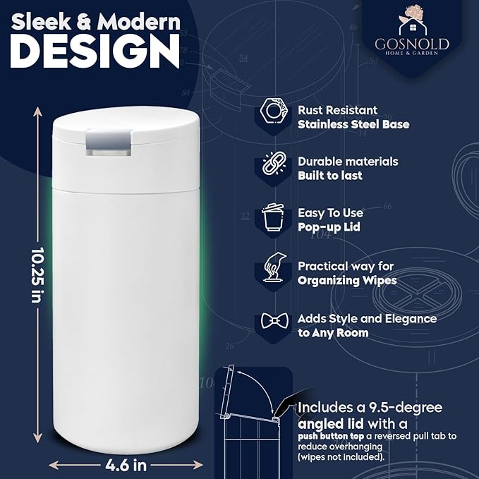 Extra Large Refillable Disinfecting Wet Wipes Dispenser (White) | Fits Clorox, Lysol, Bleach, Sanitizing Wipes | Durable Reusable Wipes Holder for Kitchen, Bathroom, Office | Gosnold Home & Garden