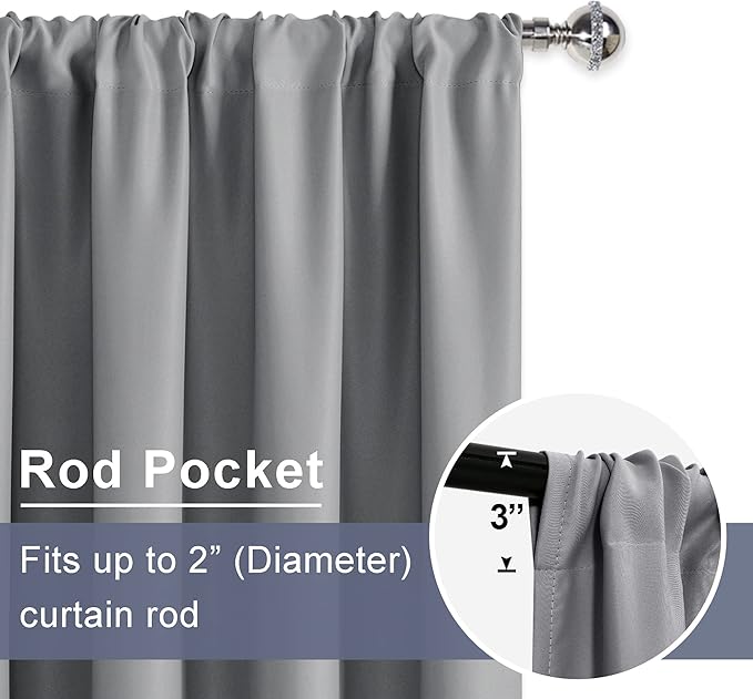 JIUZHEN Blackout Curtains for Bedroom - 70 x 84 Inch Extra Wide Privacy Assured Thermal Insulated Room Darkening Room Divider Curtain Cover for Living Room, Set of 2 Panels with Tiebacks, Light Grey