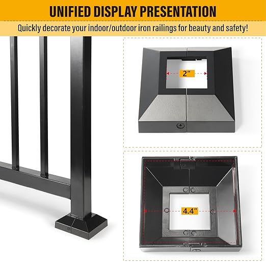 2.0"x2.0"（Actual: 2.0"x2.0"） Deck Post Base Cover Decorative Post Base Trim Skirt Black Aluminum 4Pack