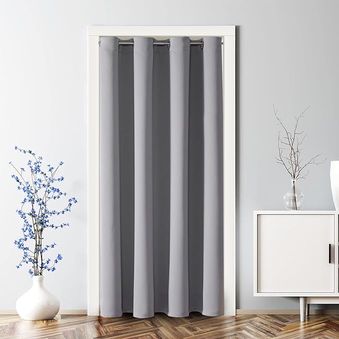 ChrisDowa Blackout Door Curtains for Doorway Privacy, Grommet Closet Curtains for bedroom closet door, Thermal Insulated Temporary Doorway Cover Room Divider Drapes (1 Panel, Light Grey, 42 x 80 Inch)