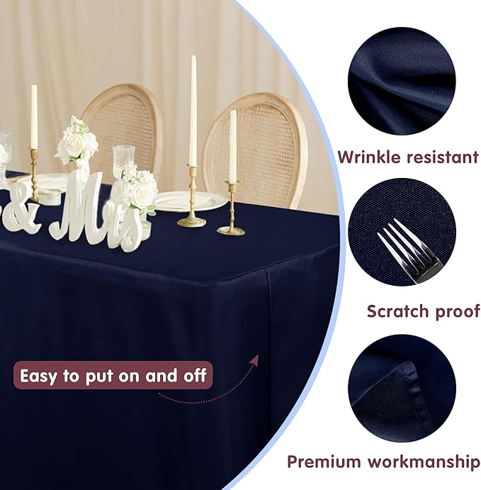 HolidayIdeas Fitted Table Covers for 6 Foot Tables - 72 x 30 Inch - 2 Pack Rectangle Navy Table Clothes Polyester Fabric Table Cover for Folding Table, Parties, Holiday Dinner, Wedding, Trade Show