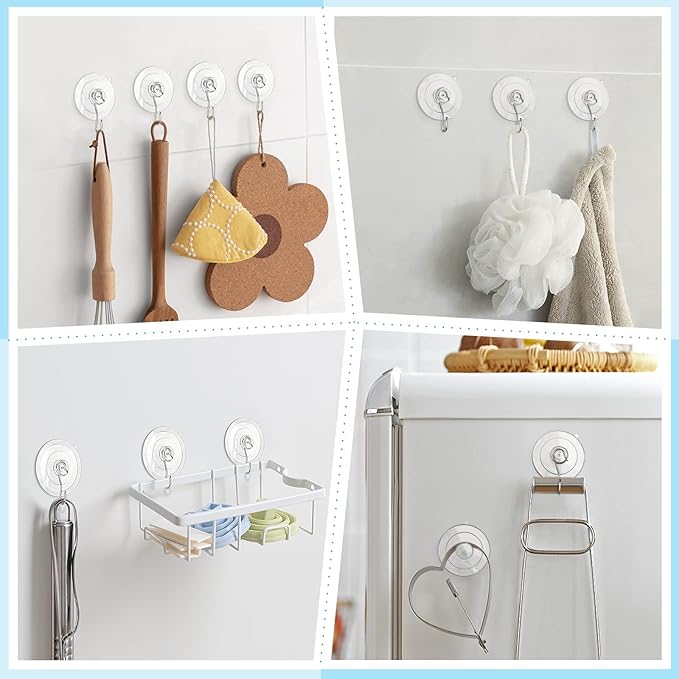 VIS'V Suction Cup Hooks, 1.77 Inch Small Window Suction Cups with Metal Hooks, Removable and Reusable, Clear, 12 Pcs