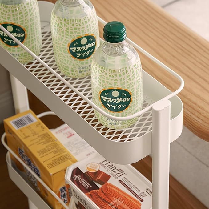 Rolling Storage Cart, 3 Tier Bathroom Organizer Mobile Shelving Unit, Metal Utility Cart Tower Rack for Kitchen Laundry Narrow Places(Fully Assembled Furniture, White)