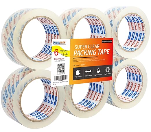 ADHES Packing Tape Shipping Tape Packaging Tape for Moving Boxes Heavy Duty Clear, 50M Length 4.8cm Width,2.6Mil Thickness