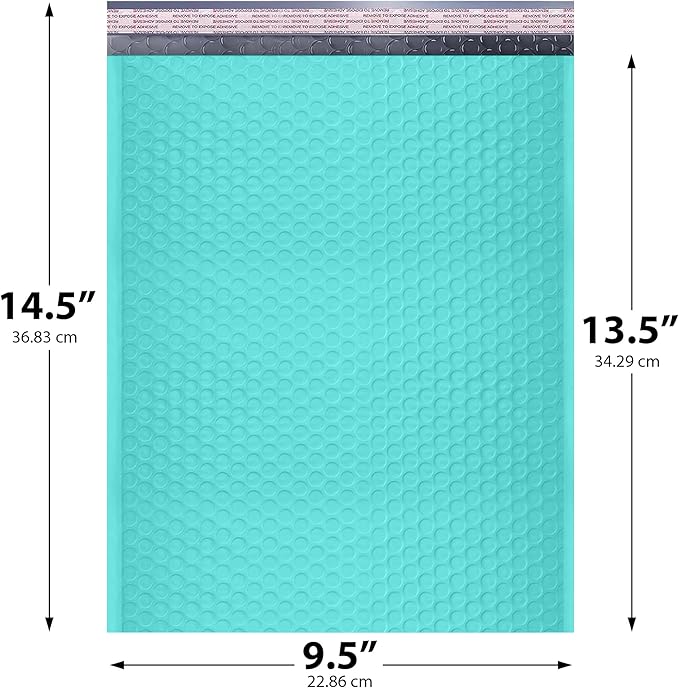 Teal Large Poly Bubble Mailers 9.5x14.5 inch #4 | Self Seal Padded Envelopes Cushioned Bubble Mailer | Usable Size 9.5x13.5 | WaterProof | Lightweight mailing Shipping Bags | 100 Pack Bulk