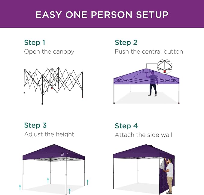 Best Choice Products 10x10ft Easy Pop Up Canopy w/Side Wall, 10 Pockets, Portable Carrying Case, 1-Button Setup, 4 Weight Bags - Amethyst Purple