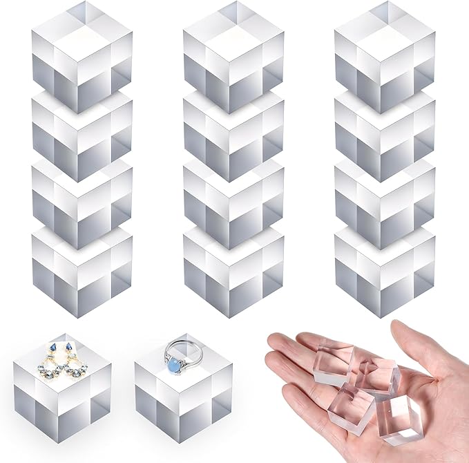 DIVINA VITAE 16Pcs Acrylic Square Display Block Clear Polished Acrylic Risers Display Stands 1 x 1 x 1 Inch Cubes Solid Pedestal Stand for Jewelry Perfume Collection Showing