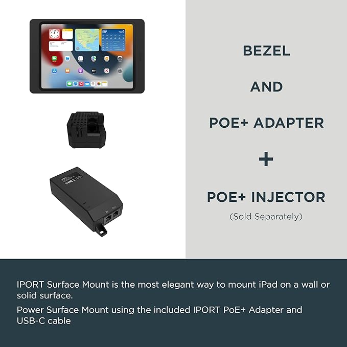 iPort Surface Mount System iPad Wall Mount – Slim & Secure Enclosure for iPad Pro 12.9" (5th Gen) | Built-in PoE Charging | Flush Aluminum Wall Dock for Smart Home & Commercial Use – White