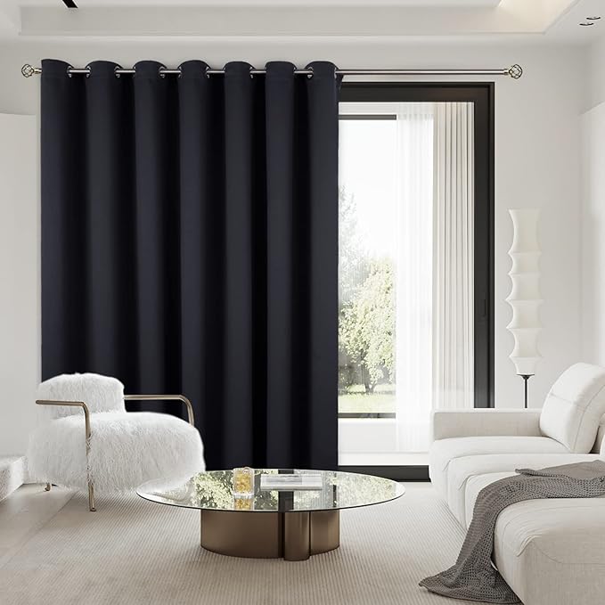 BGment Black Sliding Door Curtain 108 Inch Long - Wide Blackout Room Darkening Room Divider Curtain for Bedroom Privacy Themral Insulated Grommet Separator Drape, 1 Panel, 100 X 108