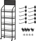 5-Tier Heavy-Duty Snack Rack Display Stand with Wheels - 300lbs Capacity, Silent Roll & Lock System, for Pantry/Retail/Office Organization