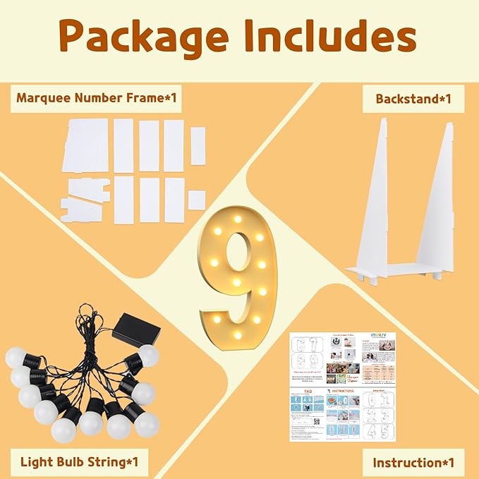 imprsv 4FT Light Up Numbers & Letters, Marquee for 19th Birthday & Anniversary Parties, Pre-Cut Foam Board Kit