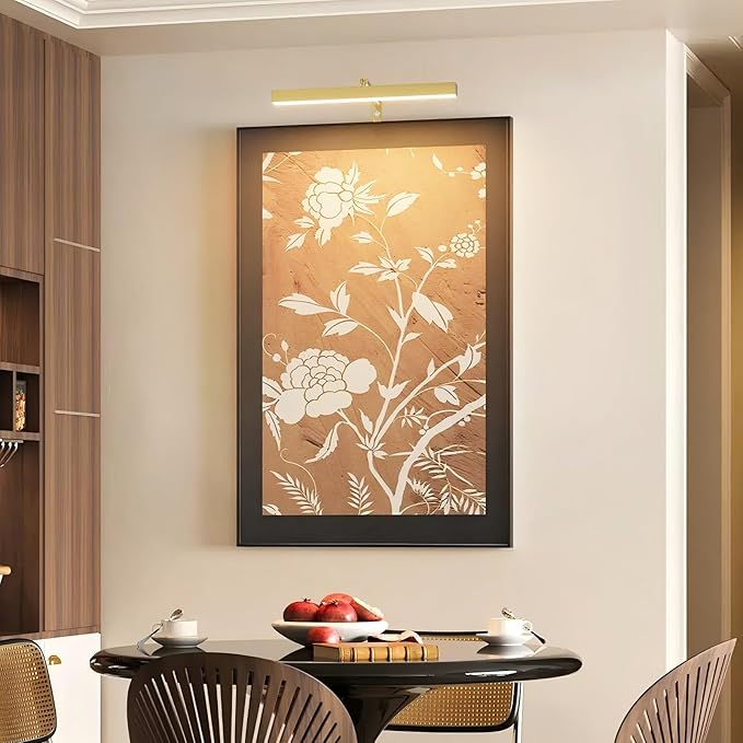 4W Plug in Picture Light for Paintings with Remote Control, 12" LED Art Display Lighting for Gallery, Dartboard, Artwork, Gold Wall Mounted Picture Frame Light