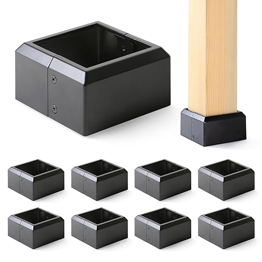 4"x4" (Actual: 3.5"x3.5") Deck Post Base Cover Split, Aluminum Post Base Trim Skirt Decorative Black 8Pack