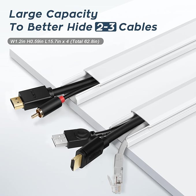 62.8in Cable Cover Wall, Beige Wire Cover for Wall, Paintable Cord Cover Wall Kit, Cord Hiders for TV on Wall, Hide Cords Wall Mounted TV - Cord Concealer Cable Channel 4xL15.7in W0.98in H0.5in